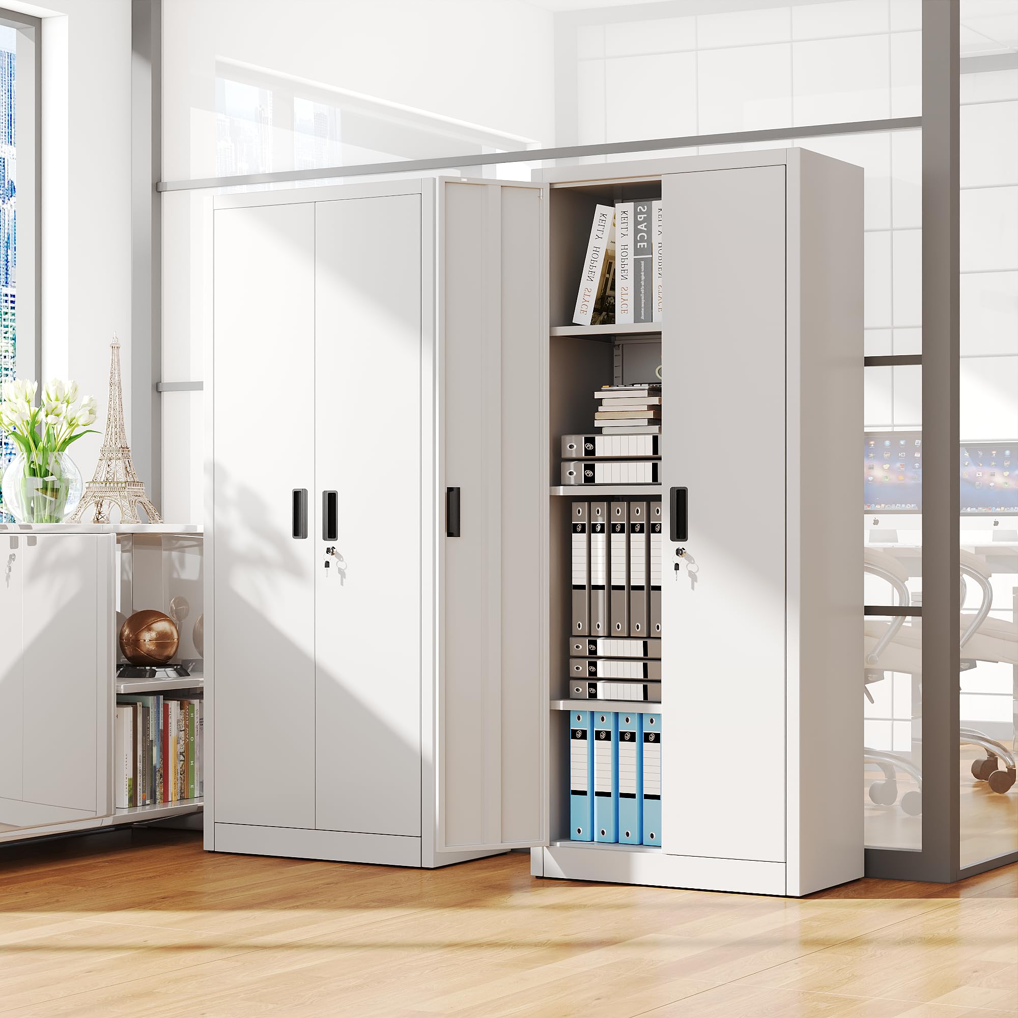 FlairVibe Metal Storage Cupboard with 2 Door and 3 Adjustable Shelves,White