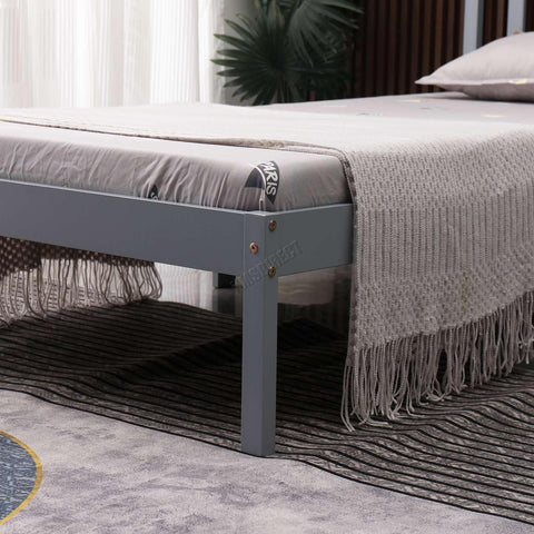 WestWood Single Bed Solid Pine Frame Headboard Durable Shaker Style Low Foot End Wooden Platform With Wood Slat Support Bedroom Furniture Strong