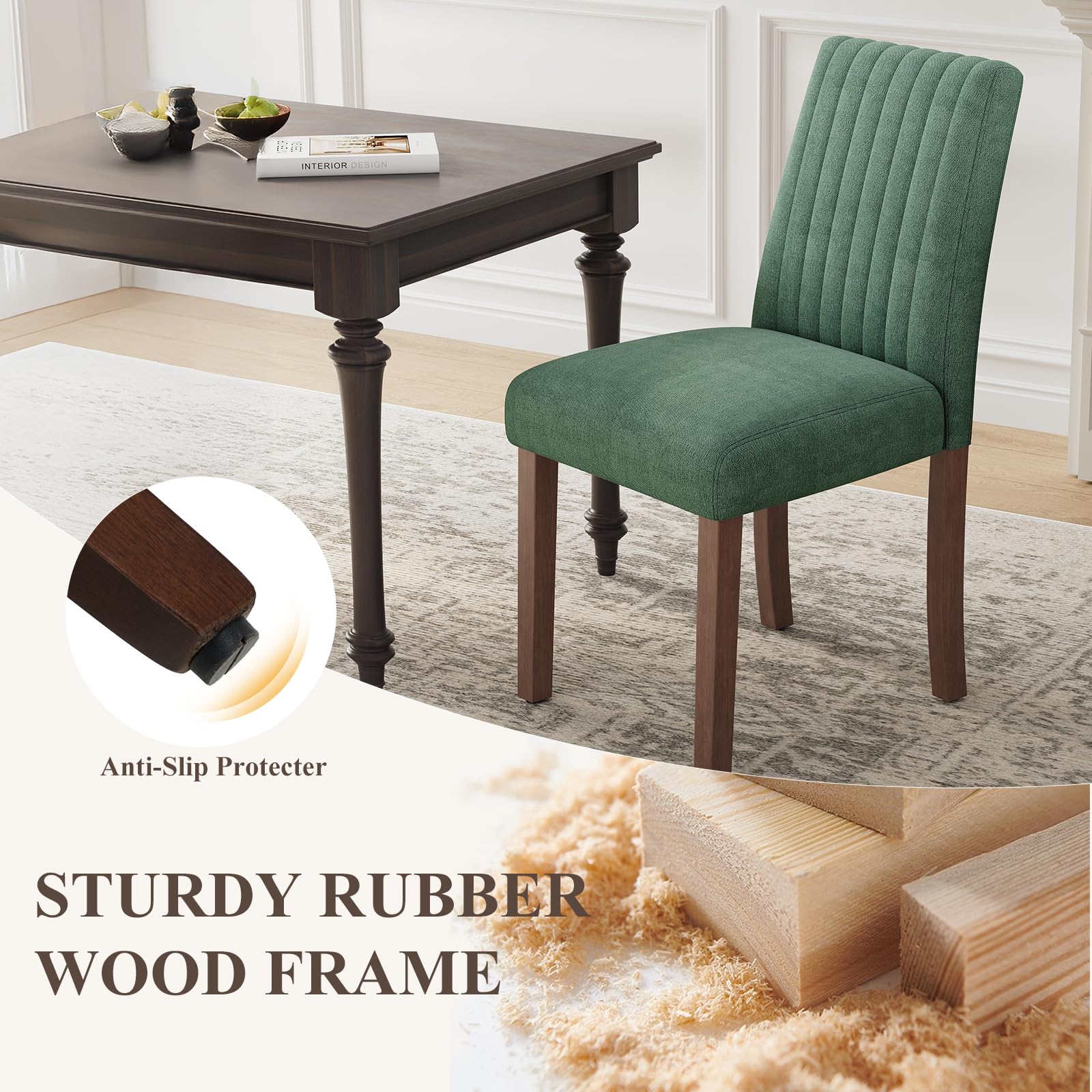 COLAMY Dining Chairs Set of 6 with Thick Seat Cushion, Fabric Chairs for Dining Room with Wood Legs and Ergonomic High Back