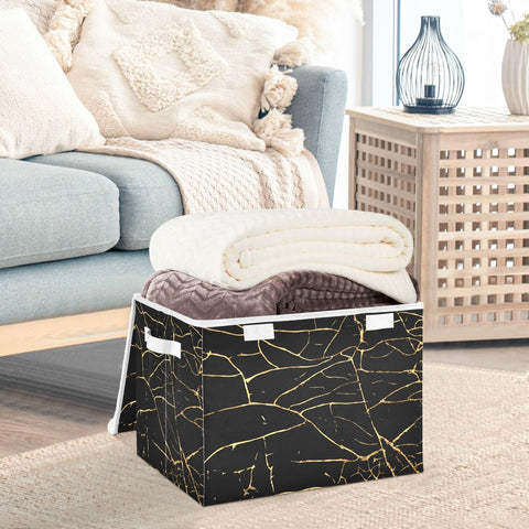 Storage Bin with Lid Gold Geometric Gold Marble Texture Foldable Storage Box Washable Fabric Storage Cubes Bin Organizer Basket Closet for Home