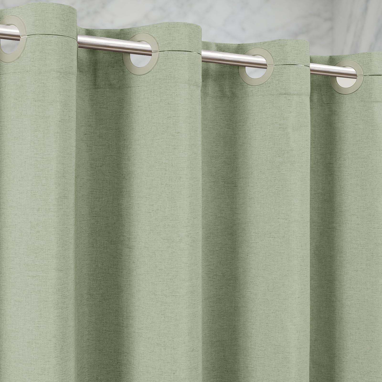 Zemyovia No Hooks Linen-Like Shower Curtain, Waterproof 250GSM Heavyweight Fabric, 180 x 190, Easy Install Split Grommets