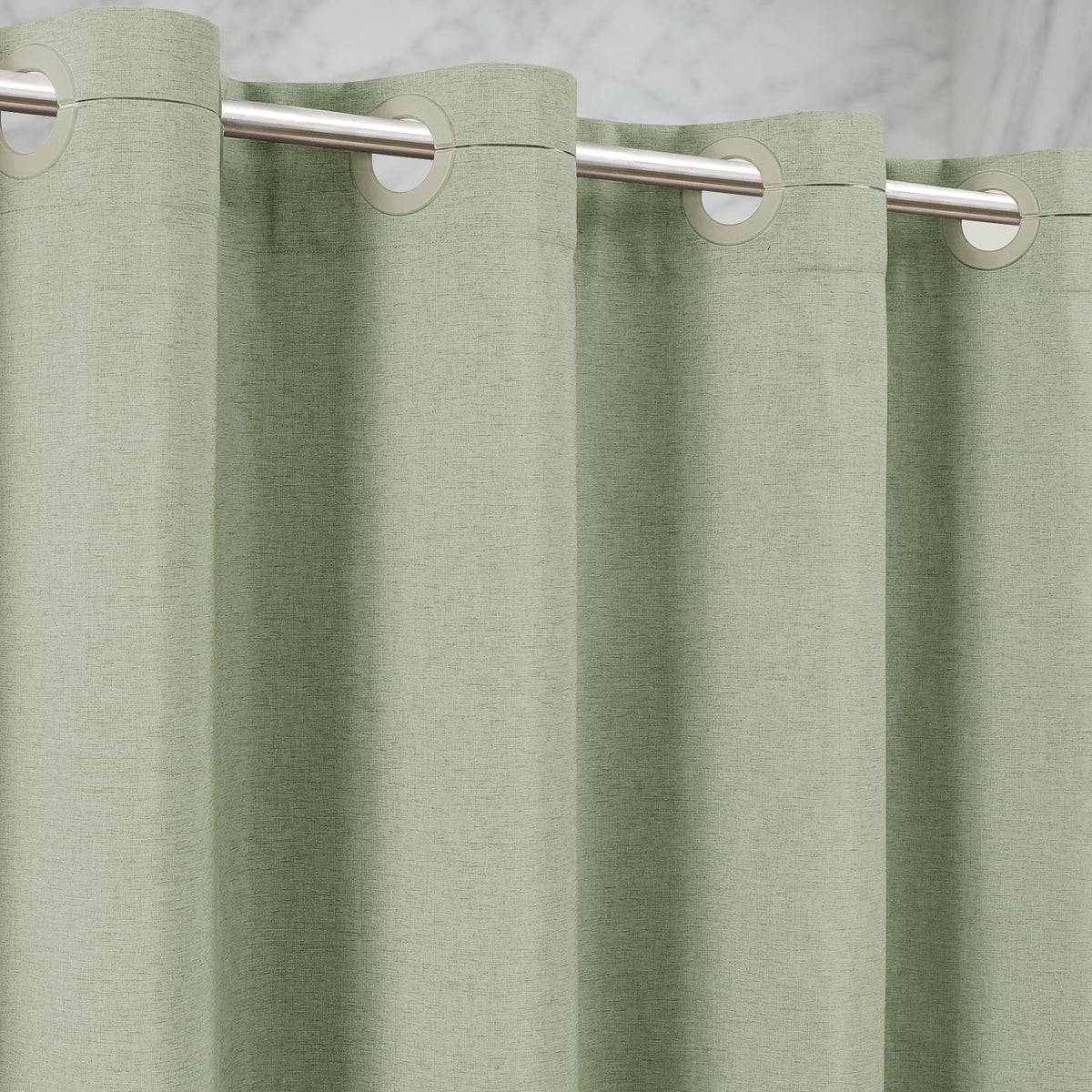 Zemyovia No Hooks Linen-Like Shower Curtain, Waterproof 250GSM Heavyweight Fabric, 180 x 190, Easy Install Split Grommets
