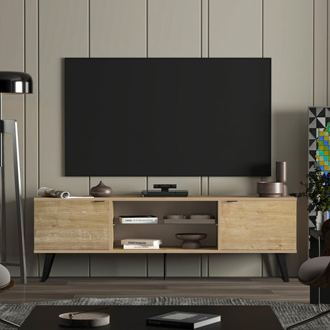 Uniqtrio TV Stand Cabinet | Walnut TV Unit with Glass Shelf | TV Cabinet | TV Stand Unit | TV Units for Living Room | TV Table |Soft Closing Hinges