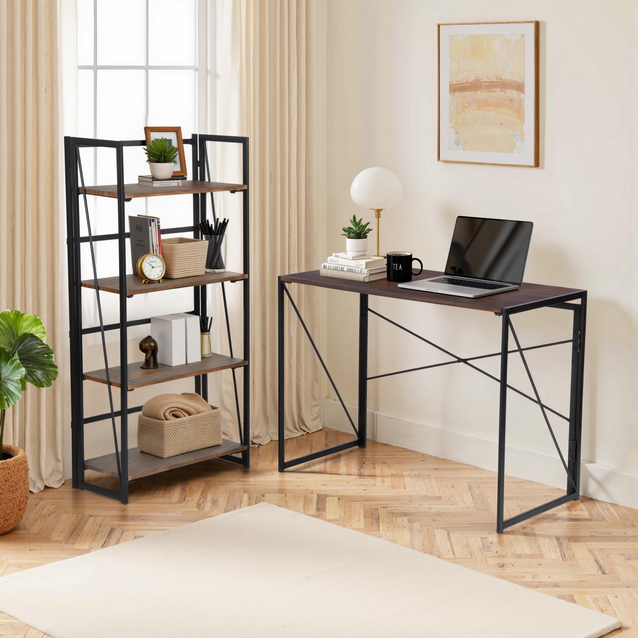 FurnitureR Computer Workstations, Small Space Foldable Desk, MDF & Metal Frame, Portable Laptop Desk for Home Office, Writing Table for Living Room