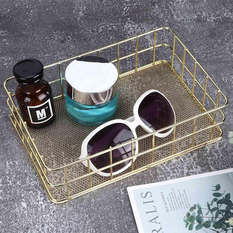 Gold Storage Basket Hollow Metal Desk Organizer,Multipurpose Large Basket for Bathroom & Home Office