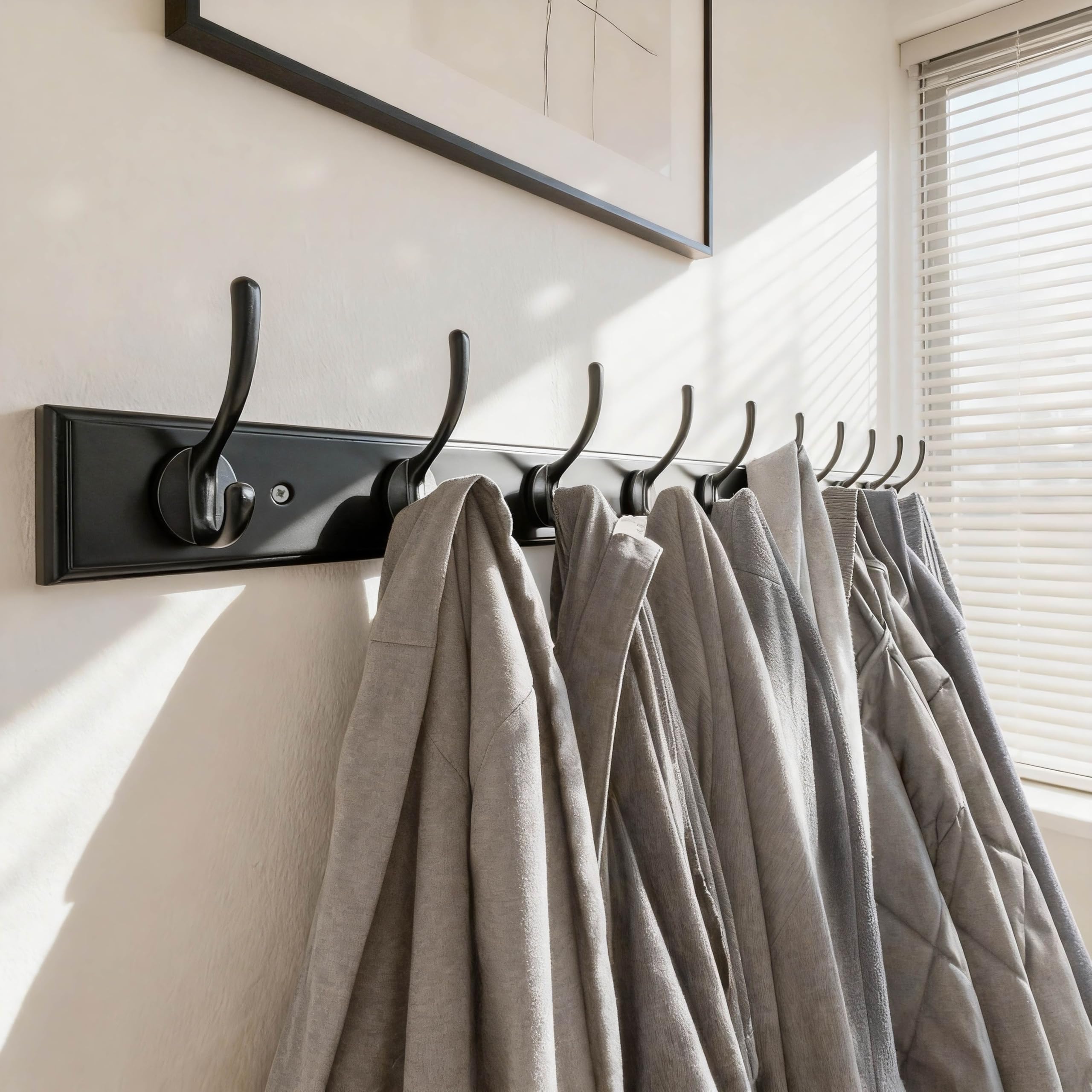 WEBI Coat Rack Wall Mounted,10 Hooks,97cm Long Wall Coat Hanger,Coat Hooks Wall Mounted for Hanging Coats,Clothes,Jacket,Black