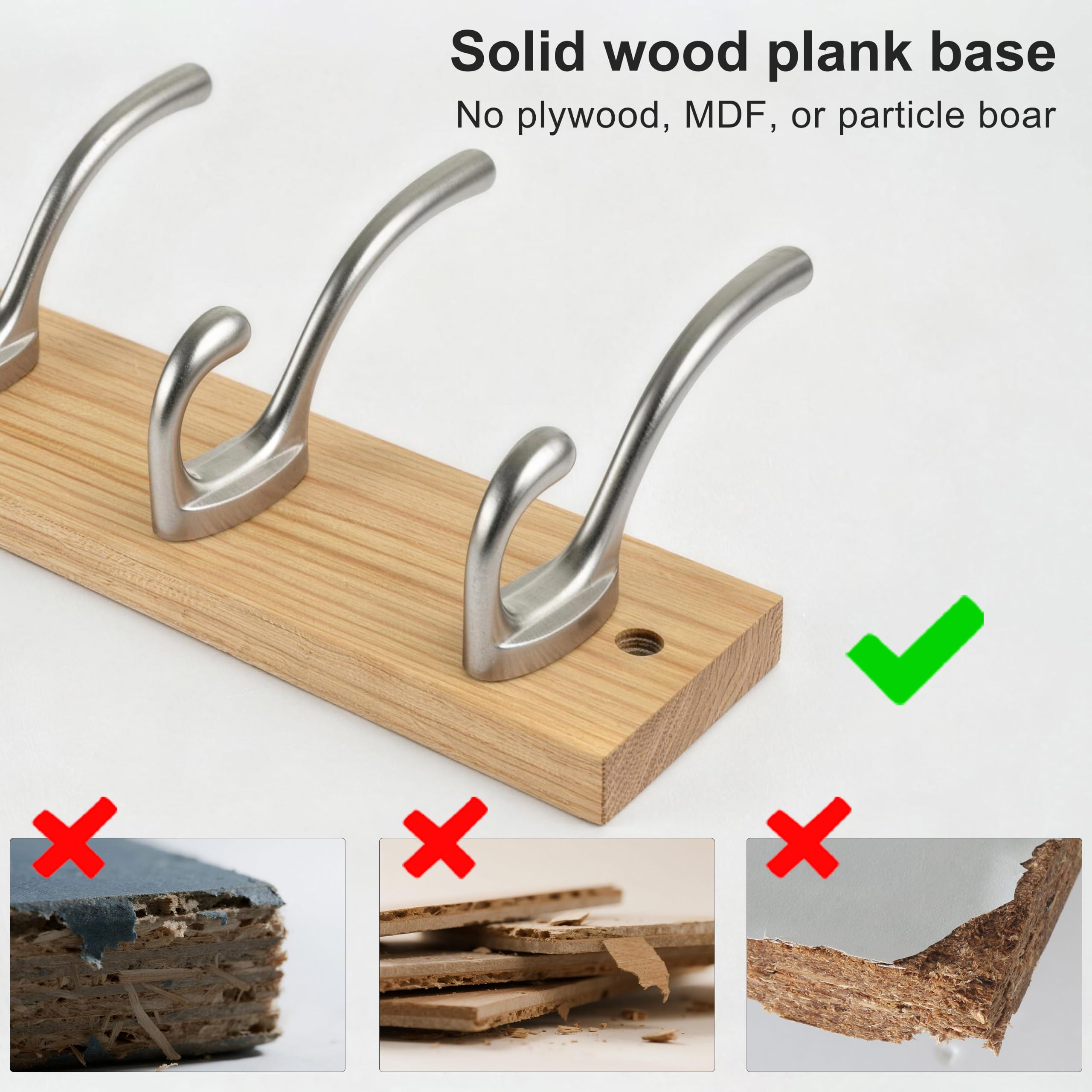 HONSKY Wall Coat Rack - 8 Double Hooks (56cm) | Wooden & Metal Towel/Coat Hanger for Entryway, Bathroom, Bedroom, Garage | Easy Install