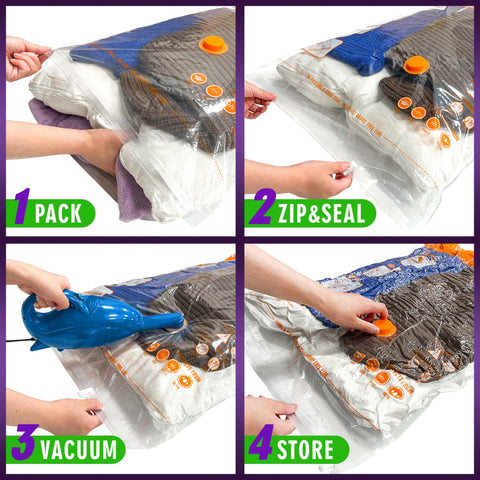 STORAGE MASTER Space Saver Bags for Travel and Home Reusable Vacuum Storage Bags Save 80% More Storage Space Work with Vacuum Cleaner
