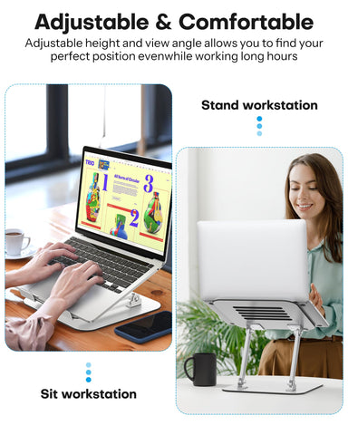 OMOTON Laptop Stand, Foldable Laptop Riser with Adjustable Height, 10-17.2"