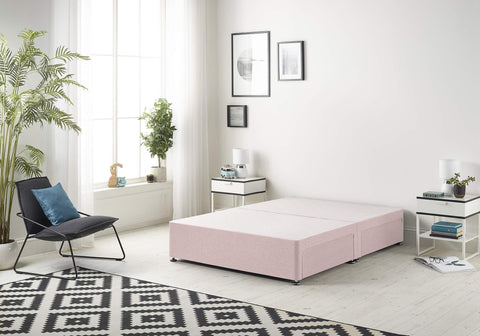 Bed Centre Flexby Divan Base Only with No Drawers and No Headboard - Available in 3ft,4ft,5ft and 6ft- Fabric (4FT6 Double, Plush Pink Fabric)