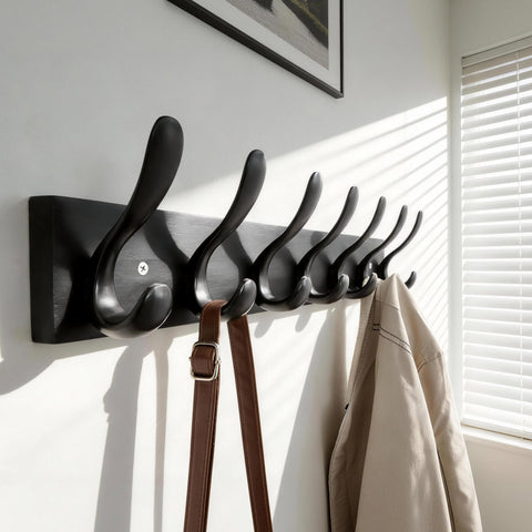 HONSKY Wall Coat Rack, 53cm Wooden Coat Hanger with 7 Double Hooks,Wall Coat Hook,Towel Rack Hanging Coat,Towel,Bag for Entryway, Hallway, Bedroom