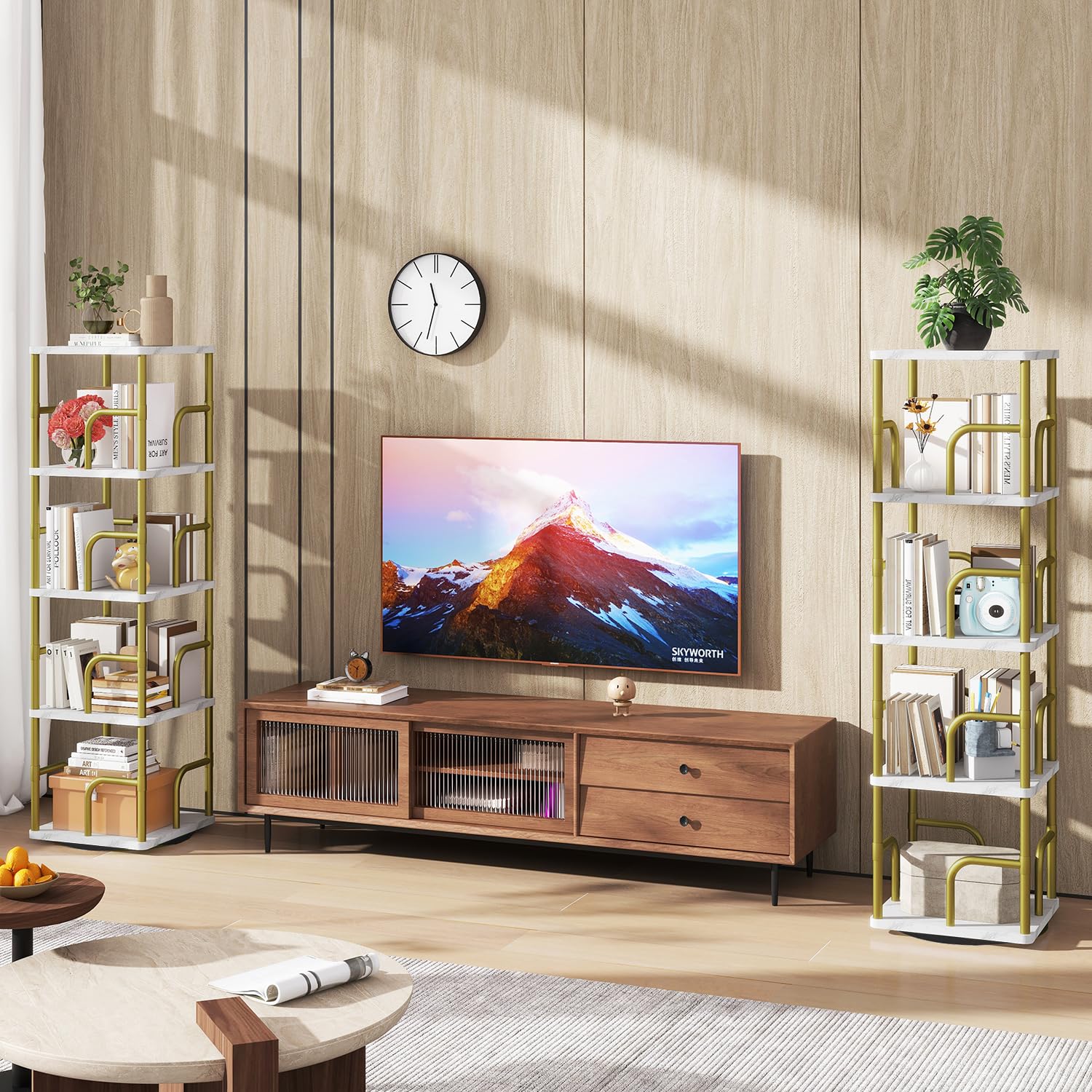 IBUYKE 5 Tier Rotating Bookshelf,Square Bookcases,White TBC004GW