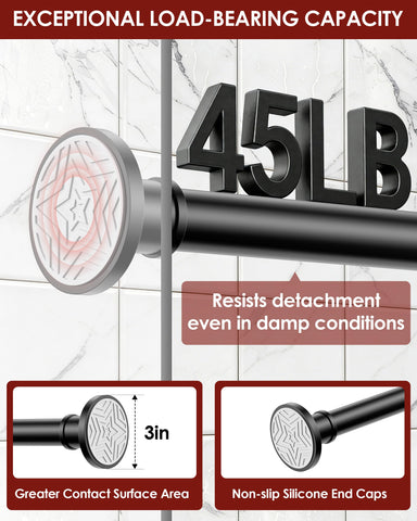 Shower Curtain Pole, Extendable No-Drill Tension Rod, Shower Pole & Curtain Set - Telescopic Shower Rail, 76-278cm, Rustproof Non-Slip