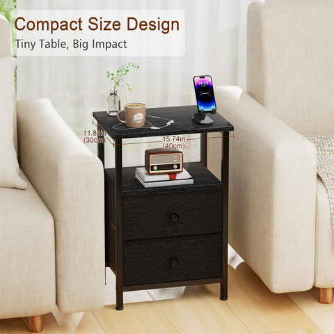 LOAKEKEL Bedside Table, Side Tables Set of 2 with 2 Fabric Drawers