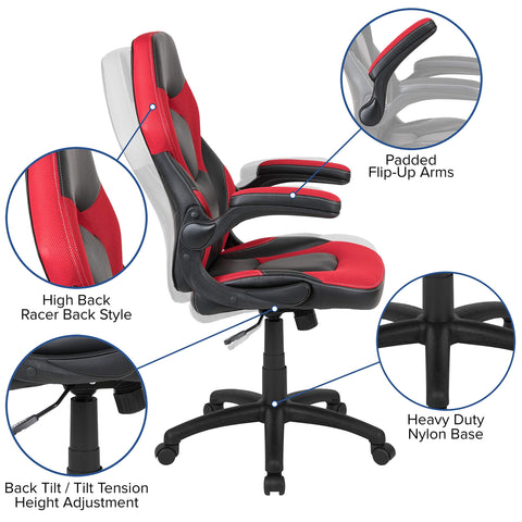 Flash Furniture X10 Gaming Chair - Ergonomic, Adjustable Gamer Chair with Back Support, LeatherSoft, Red/Black