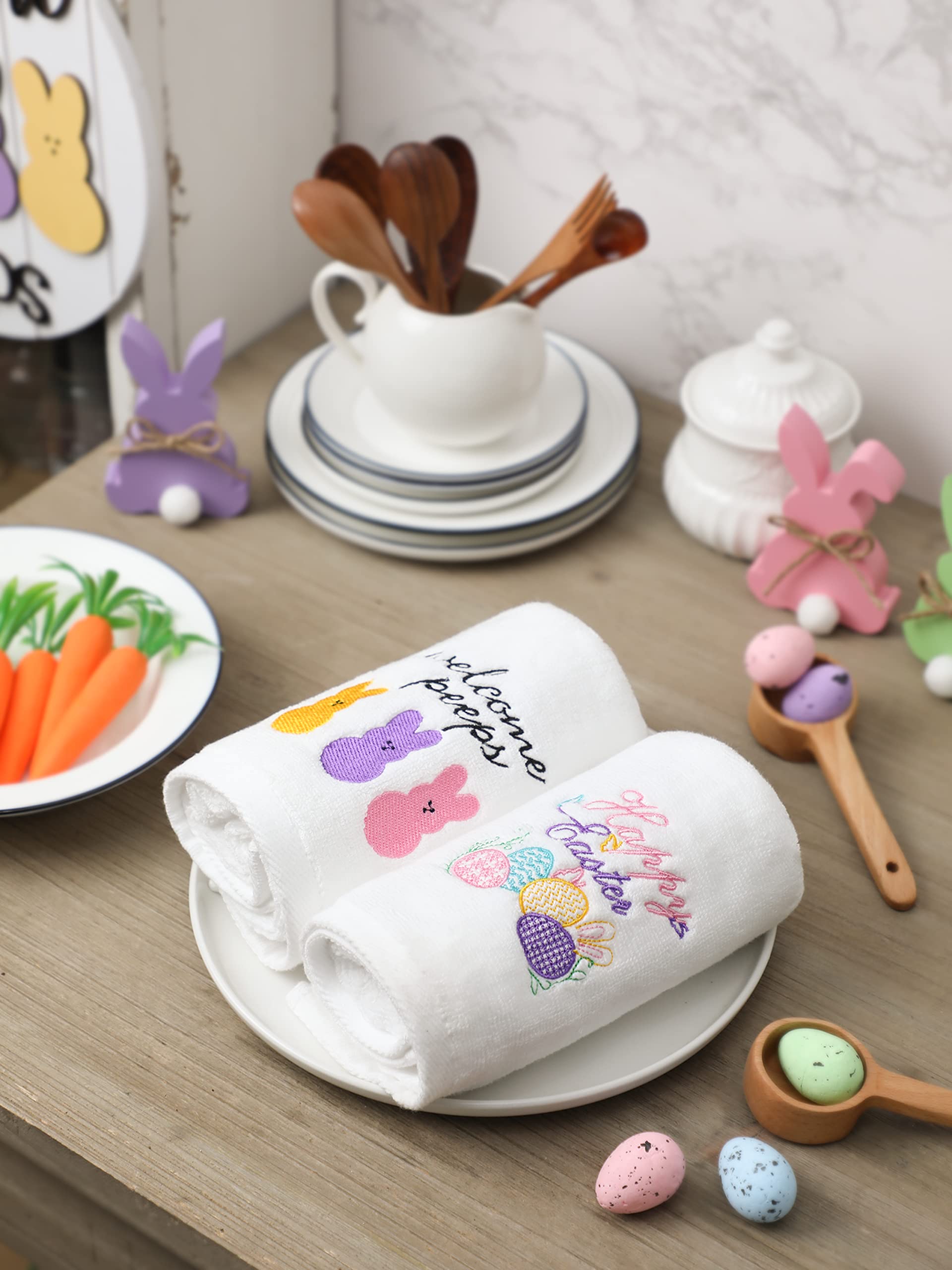 NEWLIGHTURE Easter Hand Towels 100% Cotton Embroidered Green Gnome Shamrock Decorative Bathroom Kitchen Dish Towels Set Gift Set of 2 14x29inch