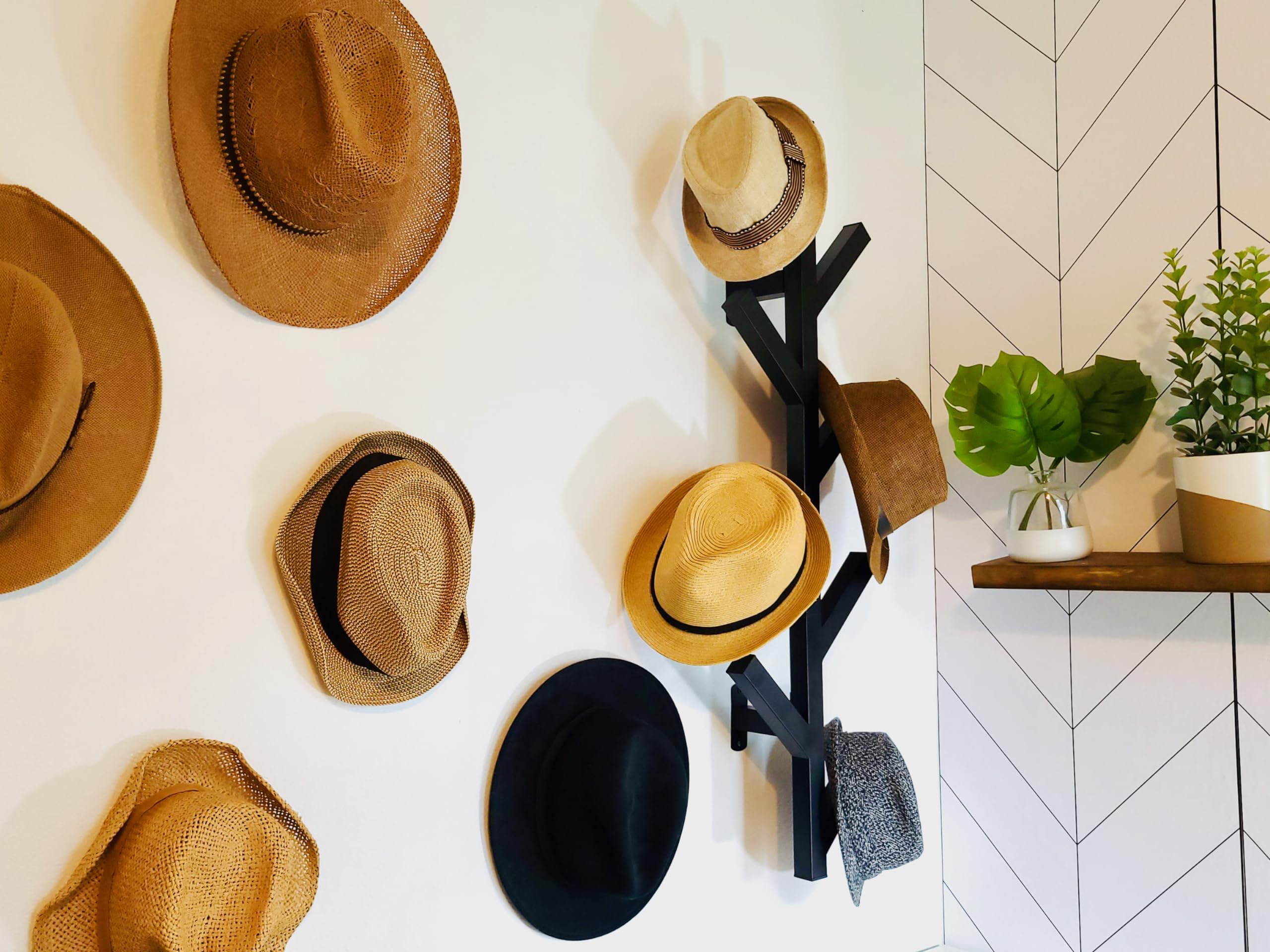 Premium Racks Coat Rack & Hat Rack - Modern Design - Wall Mounted - Stylish - (Black)