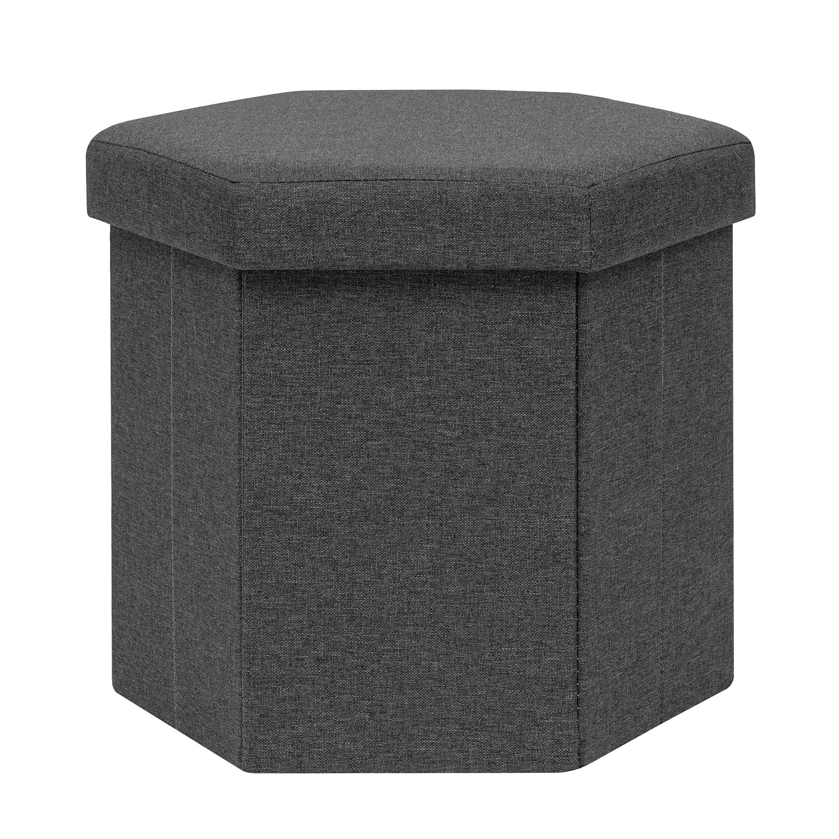 PINPLUS Folding Storage Ottoman, Linen Hexagonal Footrest, Dark Grey
