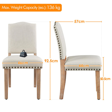 Yaheetech Fabric Dining Chairs Set of 2 Nailhead Trim Upholstered, Beige