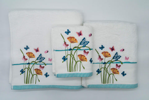 Lex's Linens Floral & Butterfly Embroidered Bath Towel