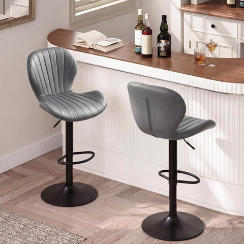 Bar Stools Set of 2, 360°Swivel Bar Chairs, Kitchen Dining Stools, Grey