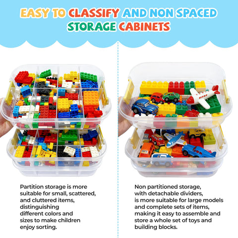 OunglyChoi Storage Boxes with Lids for Lego Cube 4-Layers Stackable Blocks Organizing Box with Handle Clear Compartment Container for Kids Toy