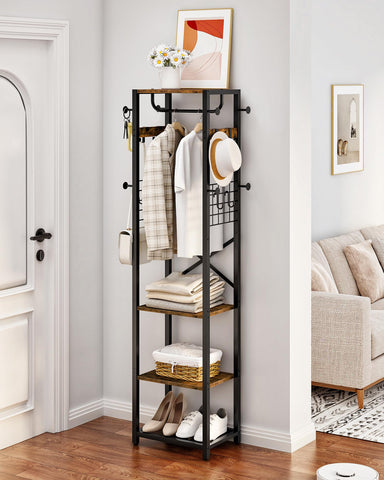 CHOEZON Coat Rack Freestanding, Hall Tree with 3 Storage Shelves, Coat Stand with 16 Hooks and Hanging Rail, Industrial Clothes Stand for Entryway