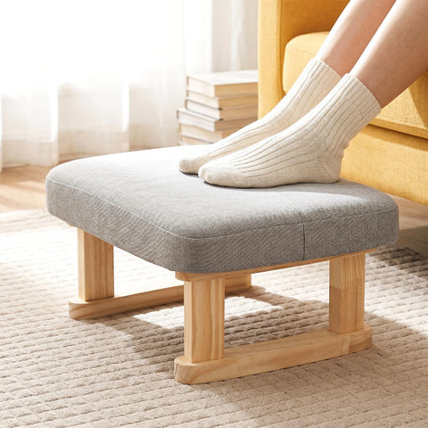 Foot Stool with 2 Linen Removable Cover, Solid Wooden, 18cm, Thickened