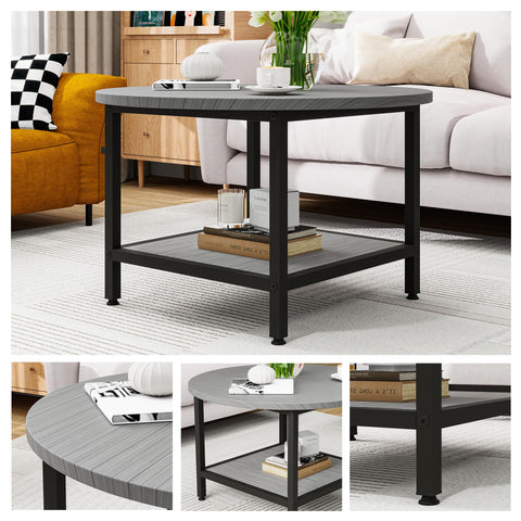 ARFARLY Round Coffee Table for Living Room,Side Table for Small Space, Grey