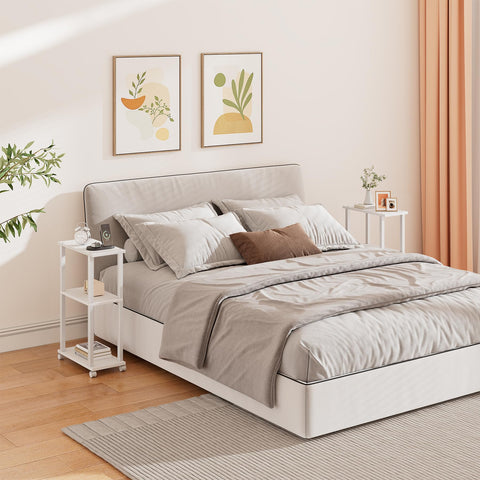 TUTOTAK Small Side Table, Narrow End Table, Bedside Table, Set of 2, Couch Sofa Table with Wheels for Living Room, Bedroom, White V1TB01BW0612EU