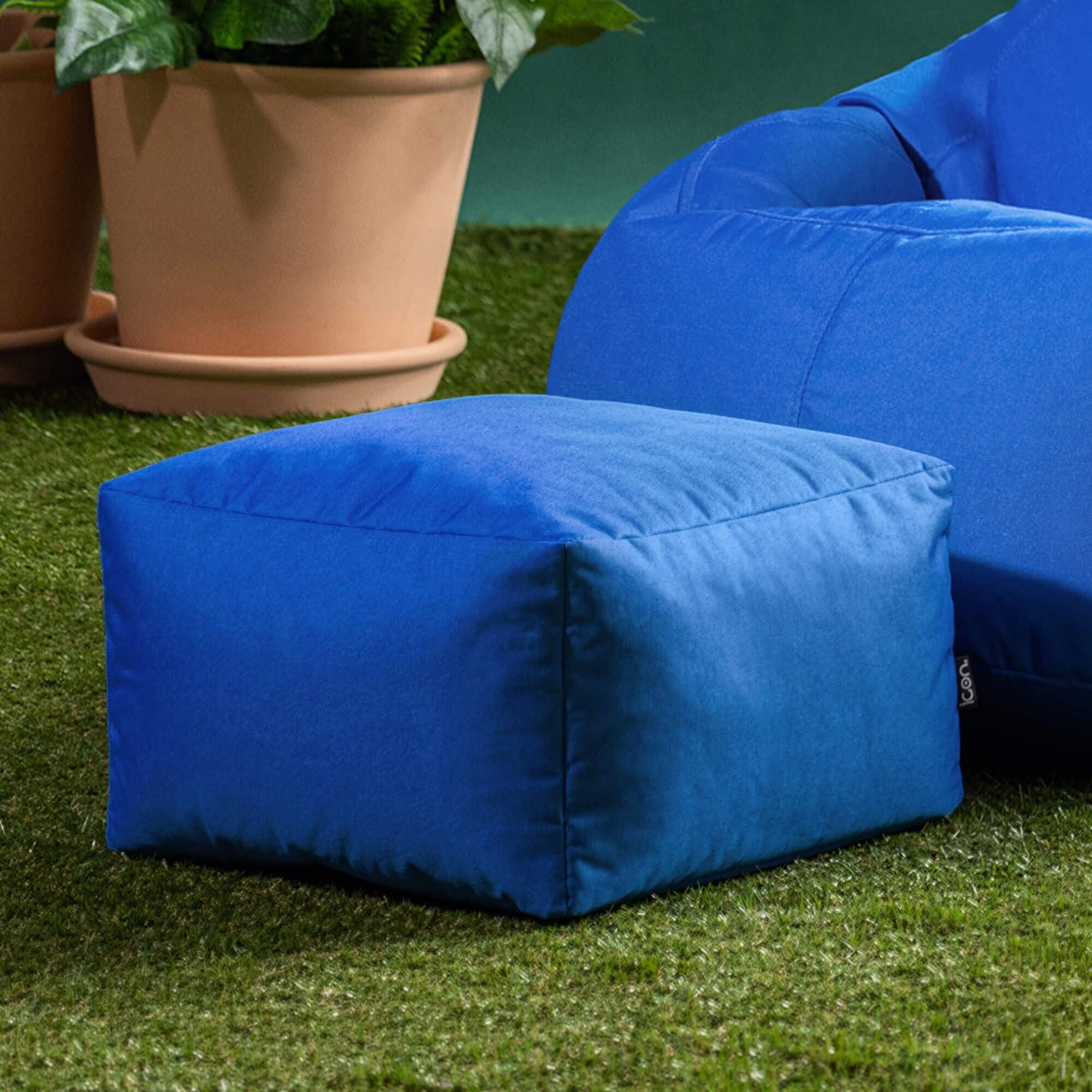 Bean Bag Bazaar Outdoor Bean Bag Footstool with Filling Included, Blue