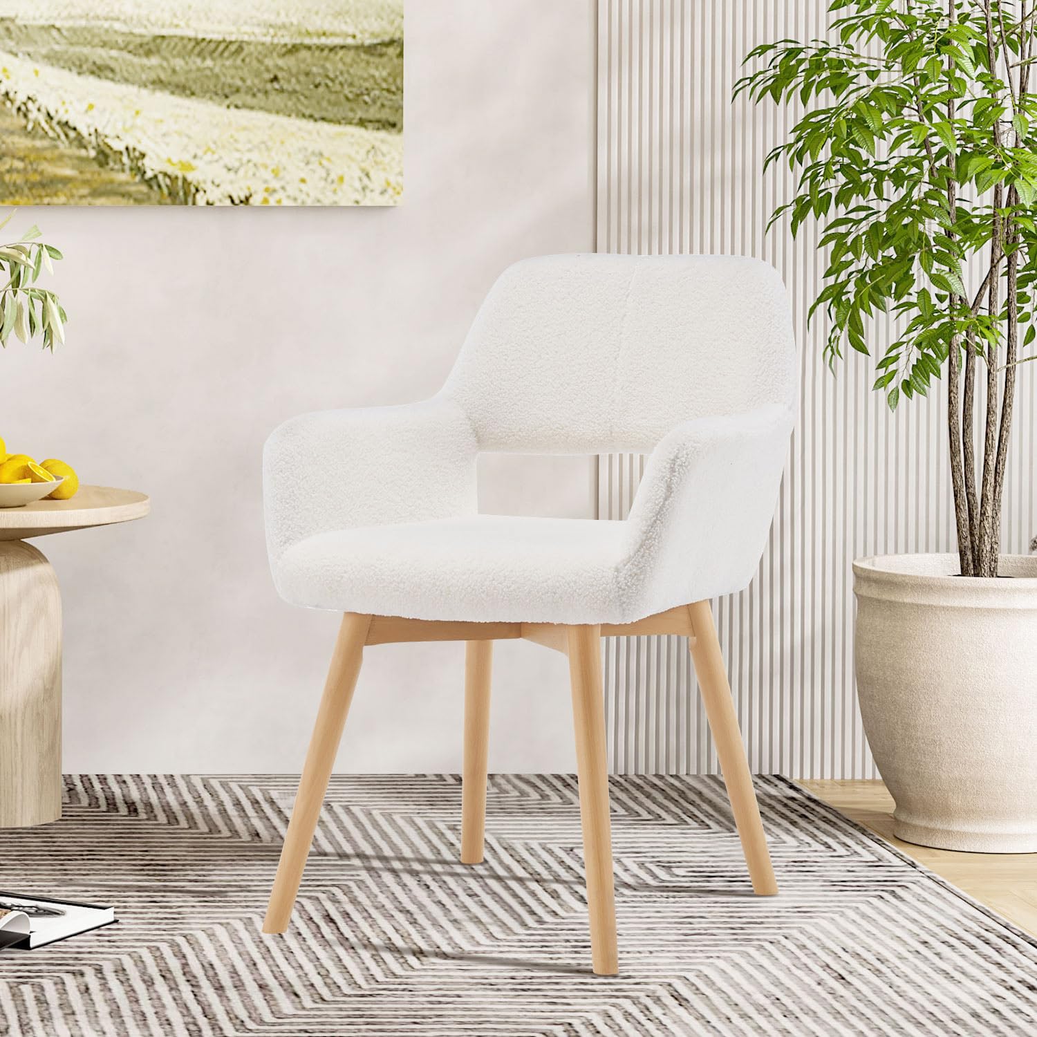 YEEFY Desk Chair No Wheels Vanity Chair Comfy Accent Chair for Living Dining Room Bedroom Home Office Mid Century Modern Upholstered Armchair with