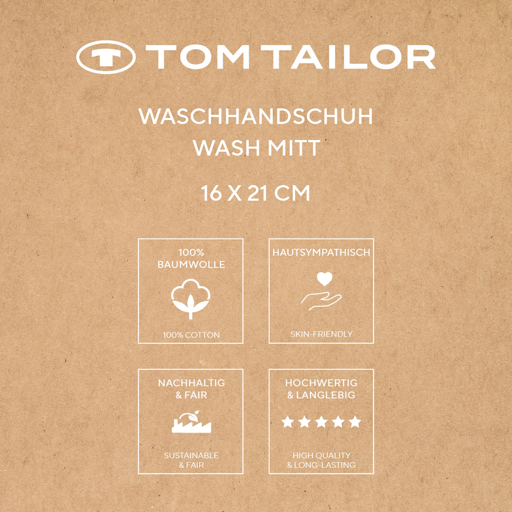 Herding Tom Tailor Wash Mitts Set of 6 16 x 21 cm 100% Cotton Terry Cloth with Hanger and Label with Logo, Colour Bath Towel Beige (Sunny Sand)