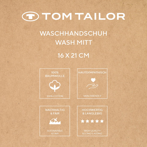 Herding Tom Tailor Wash Mitts Set of 6 16 x 21 cm 100% Cotton Terry Cloth with Hanger and Label with Logo, Colour Bath Towel Beige (Sunny Sand)