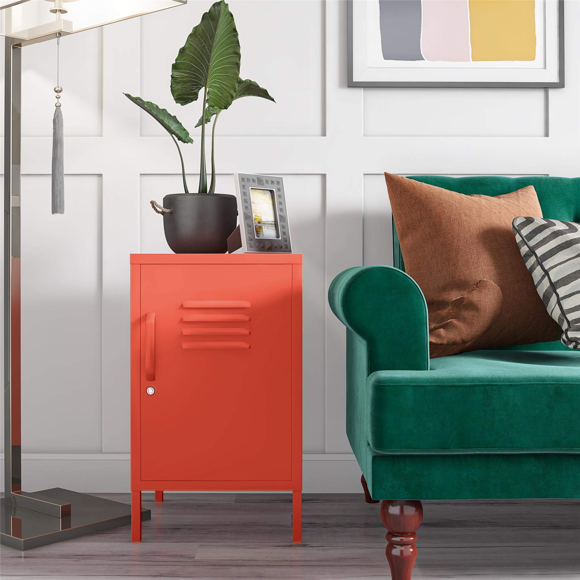 DHP Cache Metal Locker End Table Orange