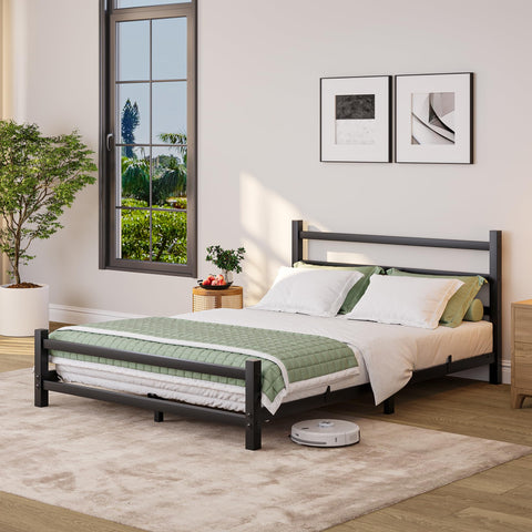 HOMERECOMMEND Double Bed Frame With Headboard,4ft6 Floor Bed Frame,Black