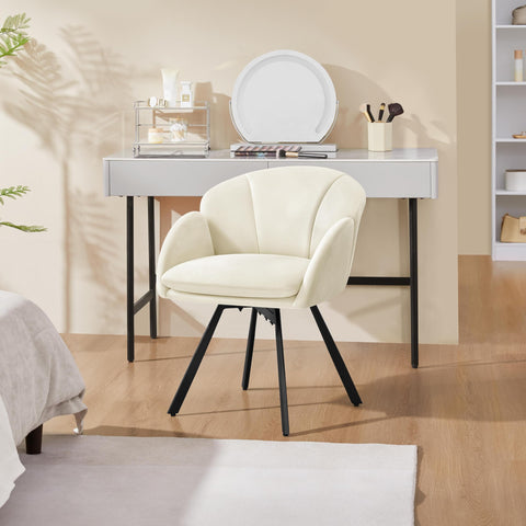 Yaheetech Swivel Tub Chair, Flower Shape Velvet Armchair, Beige