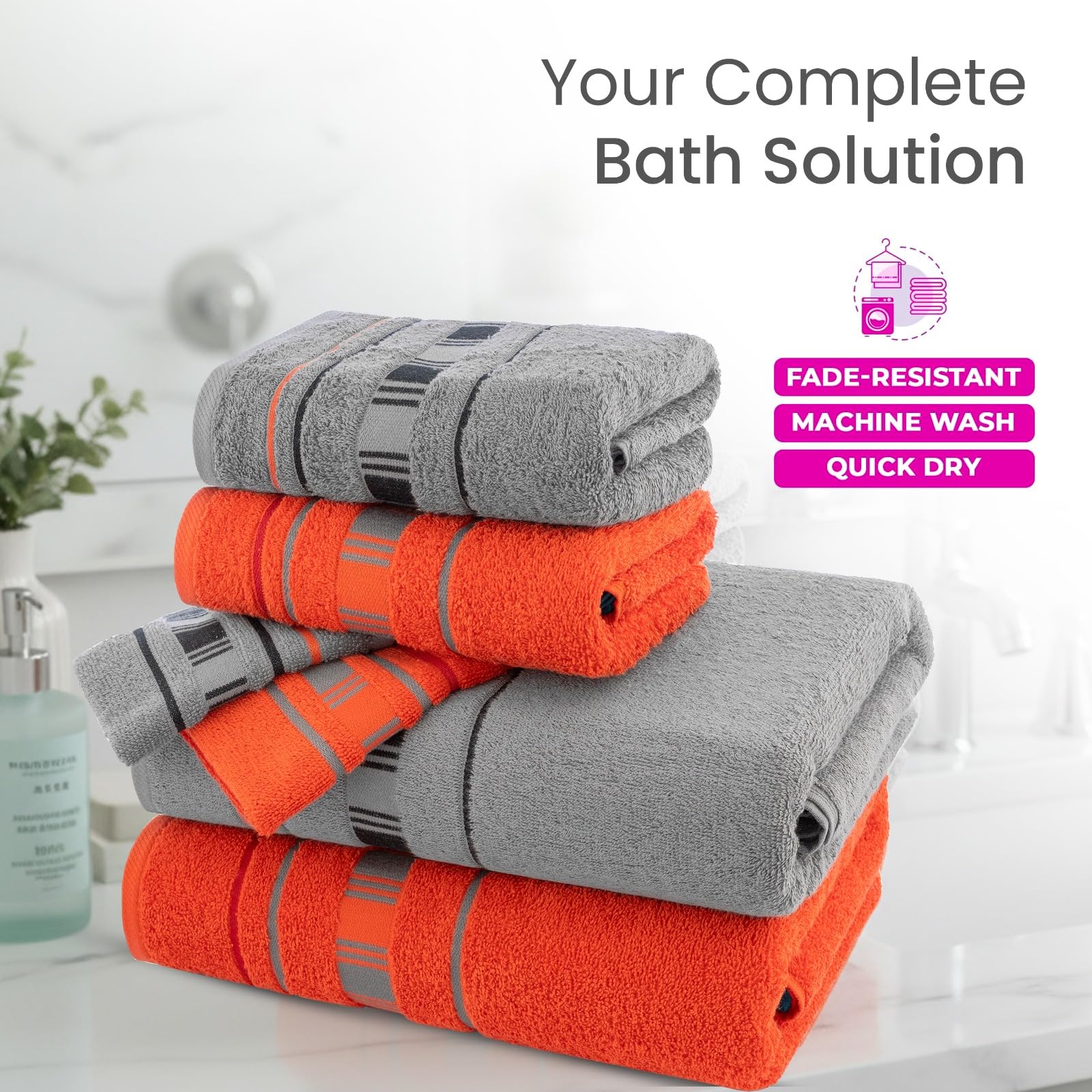 CASA COPENHAGEN X Lines towel set made from 600 g/m² Egyptian cotton for hotel, spa, kitchen and bathroom, 6-piece set with 2 bath towels