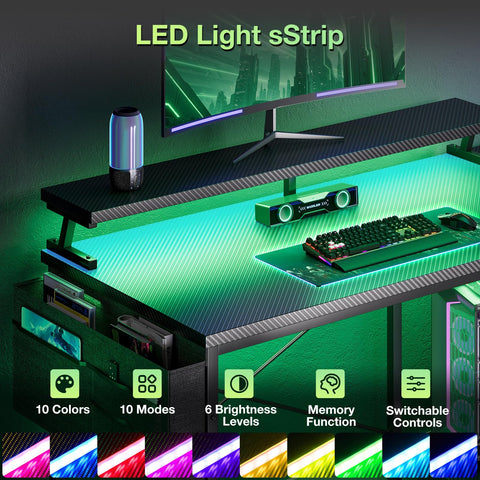 Coleshome L Shaped Gaming Desk with LED Lights & Power Outlet, 120x80 cm