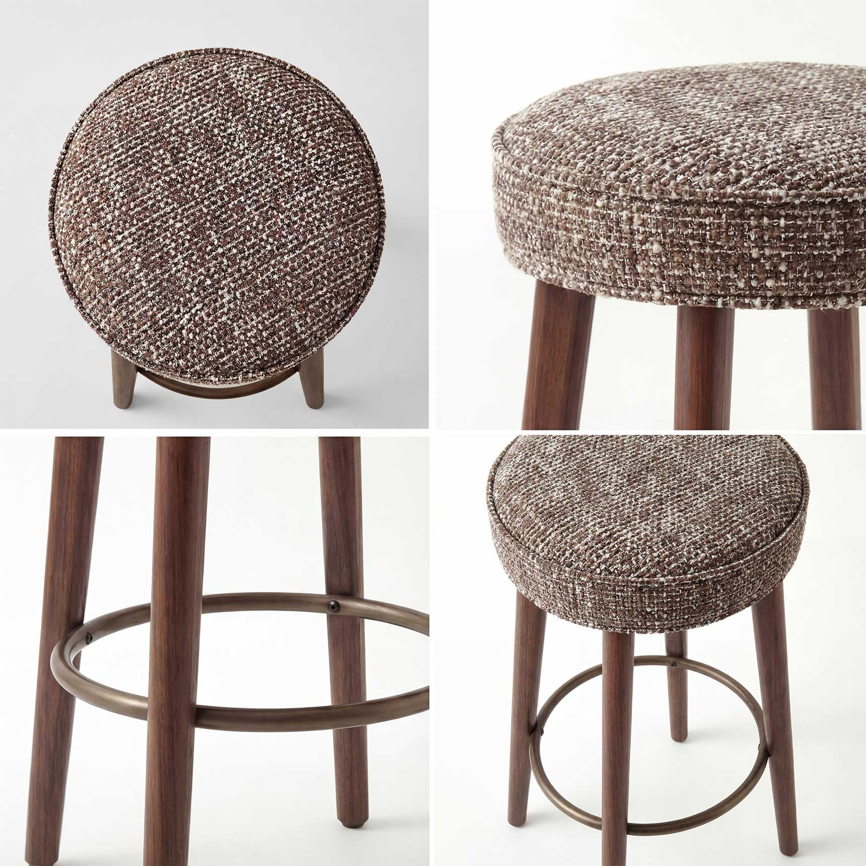 younturn Set of 2 Chenille Bar Stools, 68cm Counter Height Upholstered Kitchen Bar Chairs with Solid Wood Legs