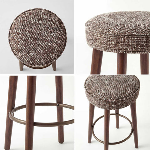 younturn Set of 2 Chenille Bar Stools, 68cm Counter Height Upholstered Kitchen Bar Chairs with Solid Wood Legs