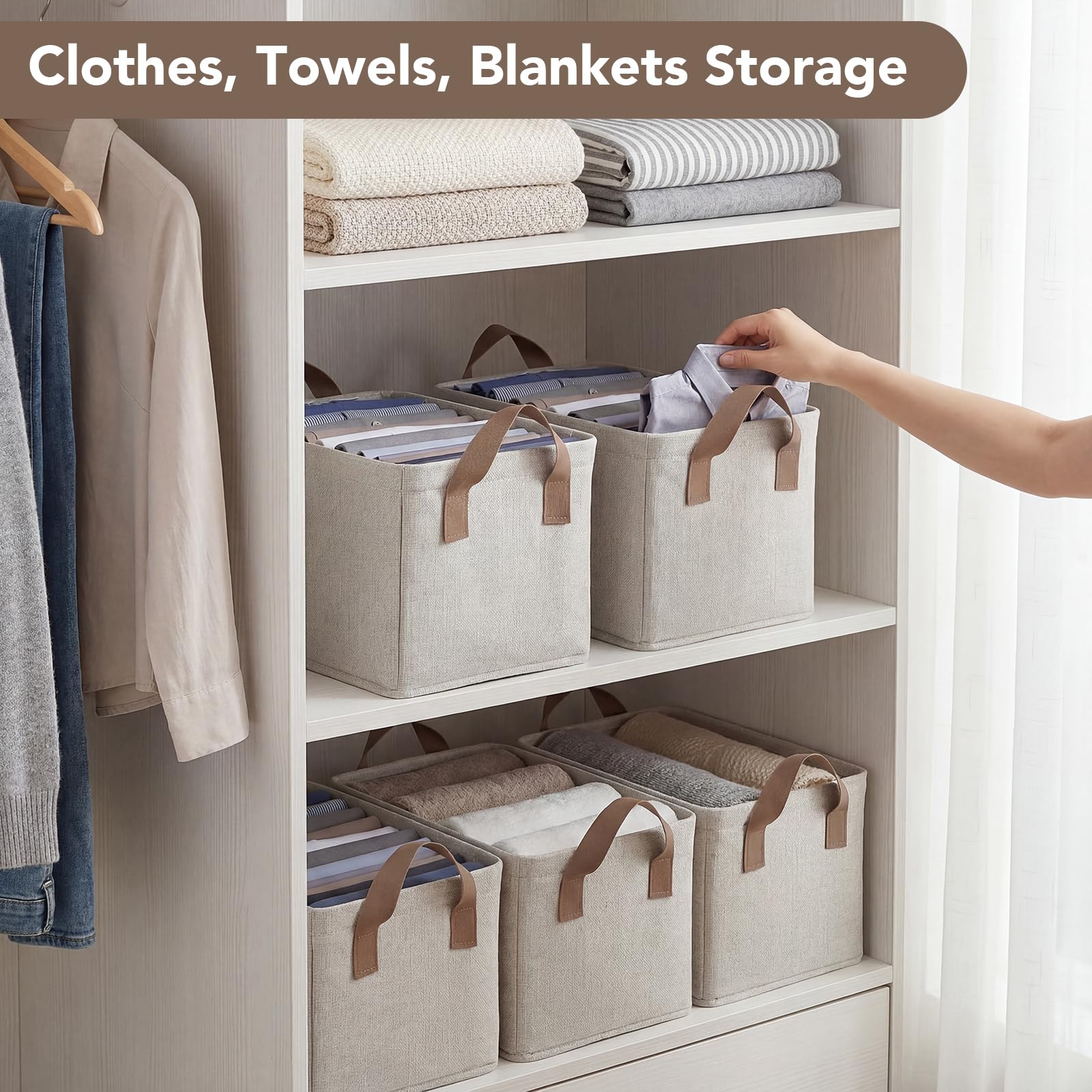 2 Pack Storage Baskets for Shelf, Small Closet Organizers and Storage Cream