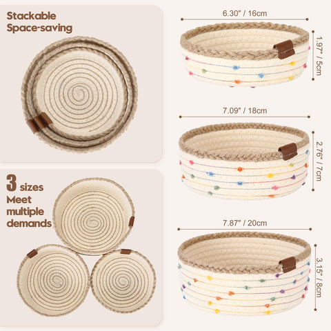 Sea Team 3 Pack Jute Cotton Rope Trinket Desktop Storage Baskets
