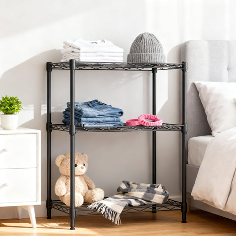 M MZG Storage Shelves 3 Tier Heavy Duty Metal Storage Unit With Levelling Feet Organizer for Garage, Laundry, Kitchen 30 x 45 x 73.2 cm Black