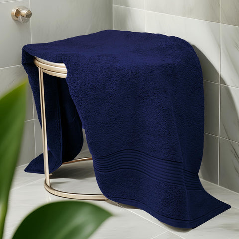Luxury Set of 2 Jumbo Bath Sheets 100x150cm - Zero Twist 580 GSM (Navy)