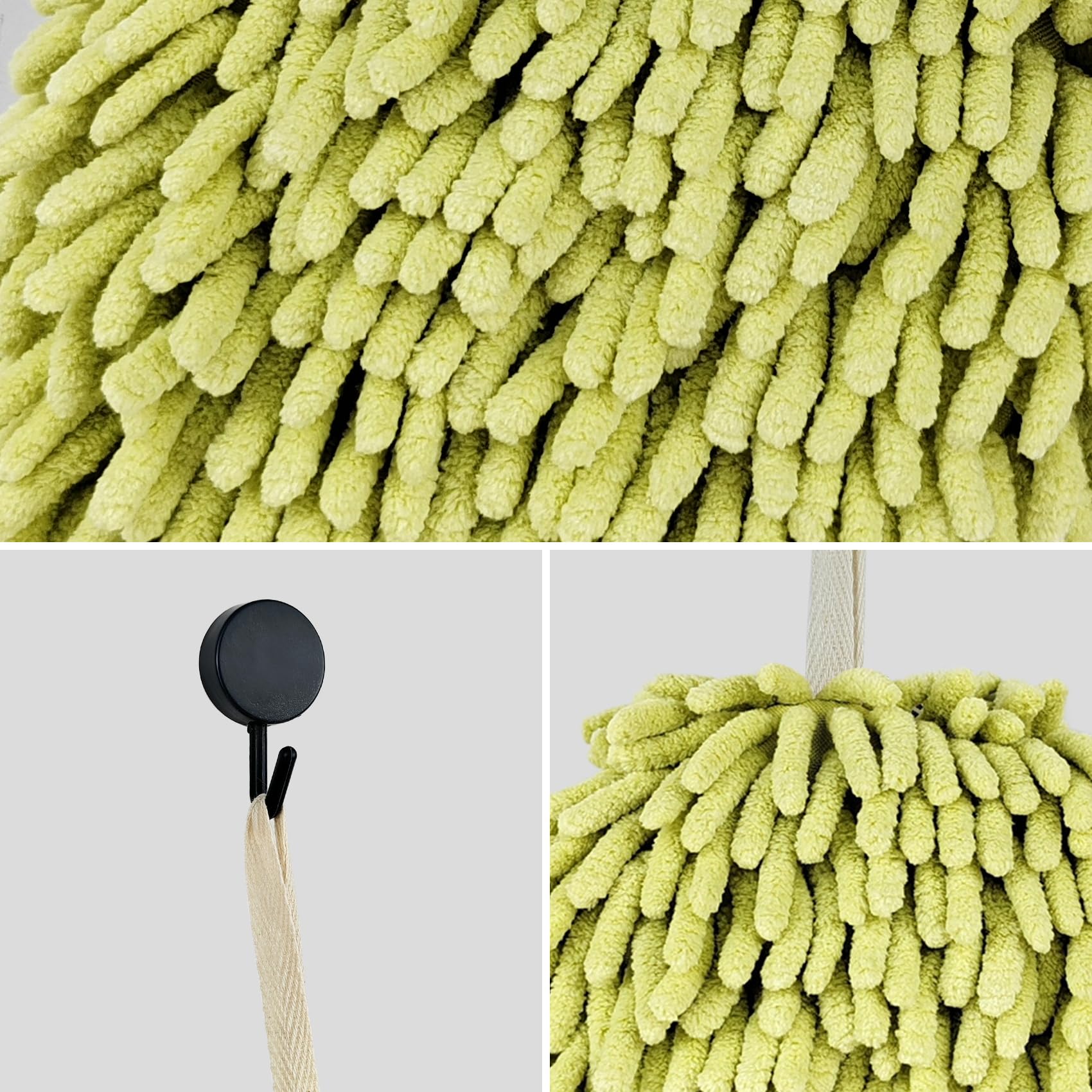 Fuzzy Ball Hand Towels, Set of 2, Chenille Quick Dry, 6.9inch(green)