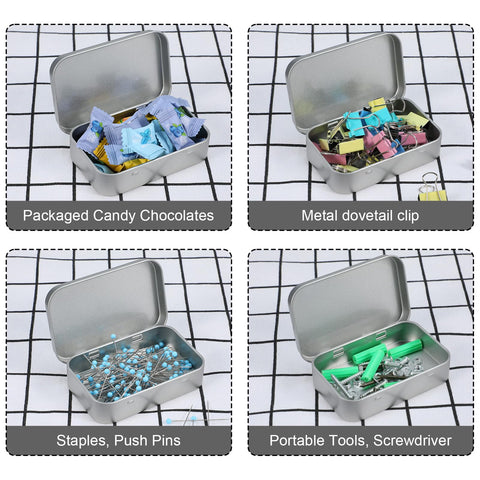 Aphumedc Silver Metal Rectangular Empty Hinged Tins Tin Containers, 3.7 x 2.3 x 0.8 Inch Small Storage Container