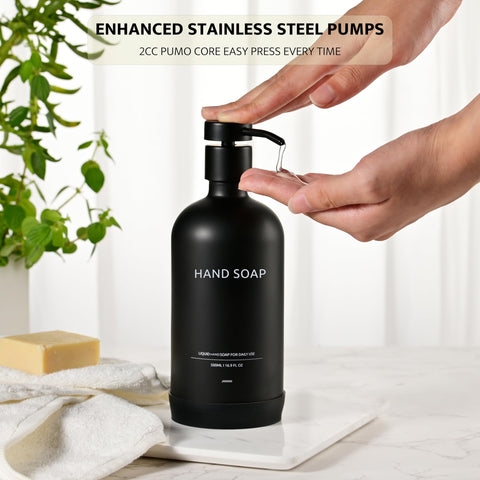 Janxin Black Glass Bottles with Pump, Hand Soap Dispenser Set, Glass Soap Dispenser Set, Washing up Lliquid Dispenser, With Tray