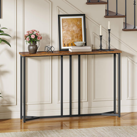 YITAHOME Console Table, 100CM Slim Console Table, Rustic Brown and Black