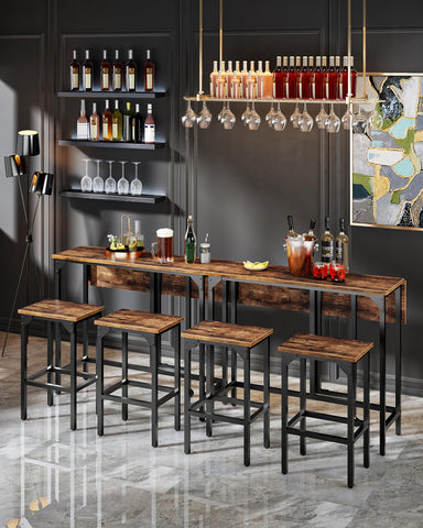 CHOEZON Breakfast Bar Table with 2 Bar Stools, 100 cm Folding Dining Table with 2 Stools, Dining Table Set, Industrial Steel Frame, for Restaurant